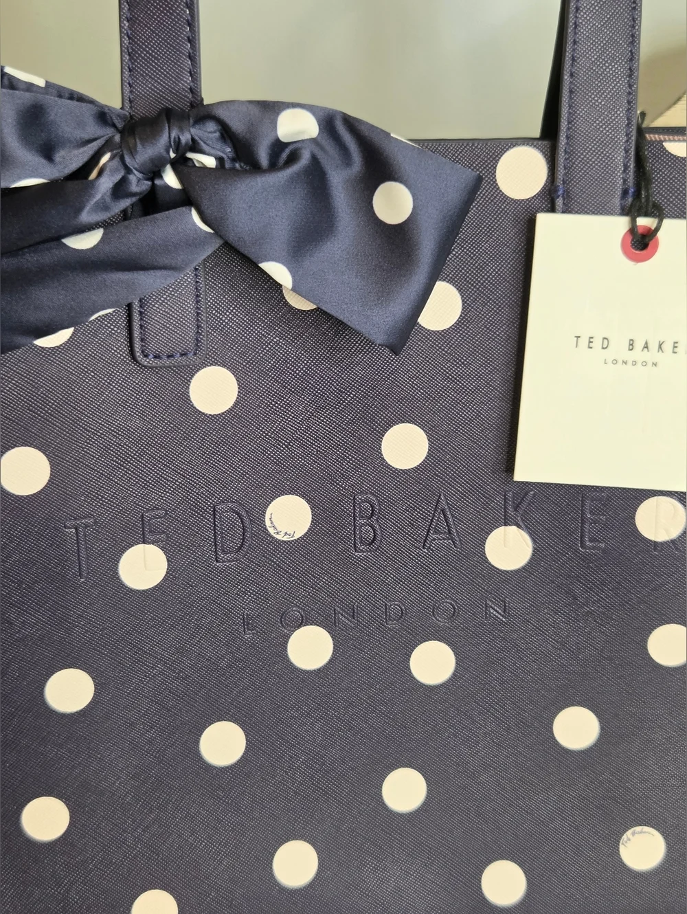 Ted Baker "The Icon" Navy Polka Dot Tote With Bow - Picture 4 of 6